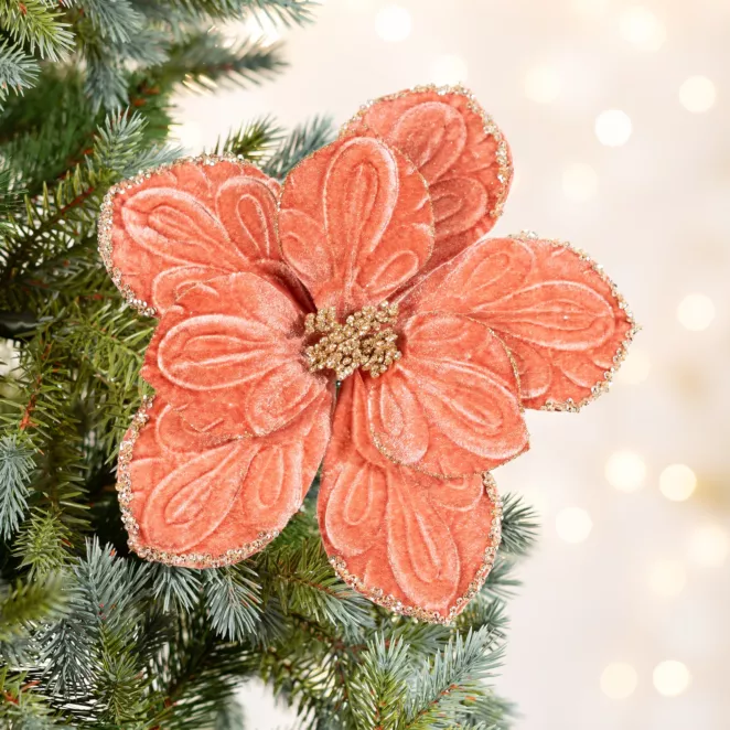 Świąteczny kwiat dekoracyjny z welwetowej tkaniny z wytłaczanym wzorem