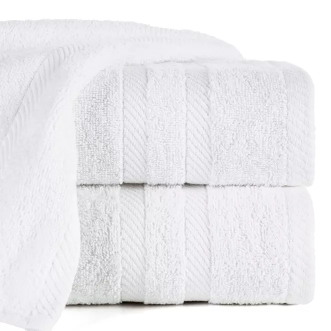 Ręcznik kąpielowy 100x150 cm bawełniany kolor biały z ozdobną bordiurą 500 g/m2 MILO