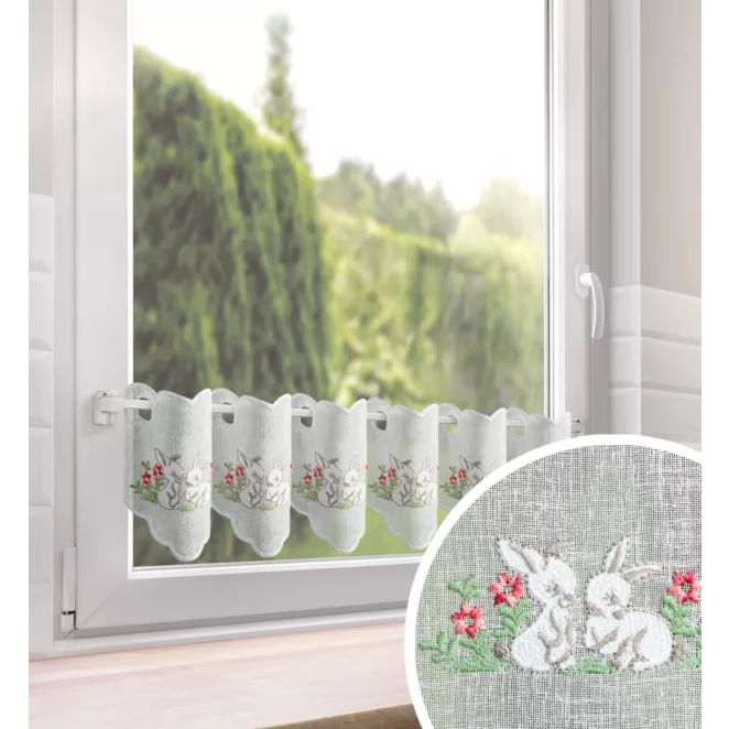 Tkanina firanowa zazdrostka zdobiona haftem z motywem wielkanocnym