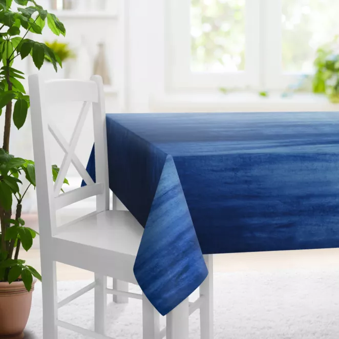 Obrus szyty SAFARI niebieski z miękkiej welwetowej tkaniny z połyskiem