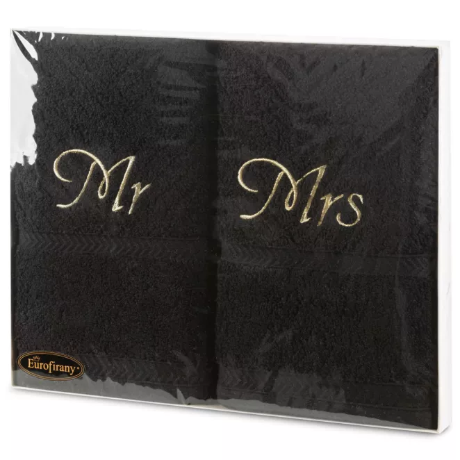 Zestaw ręczników bawełnianych na prezent 2 szt 50x90 cm kolor czarny z haftem MRS&MR
