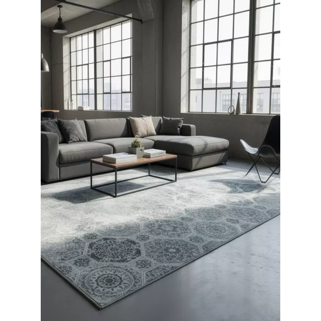 Dywan 50x80 cm srebno, szary zdobiony motywem ornamentów LOTUS 7