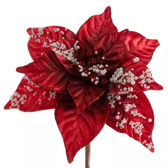 Świąteczny kwiat dekoracyjny z welwetowej tkaniny z dodatkiem perełek