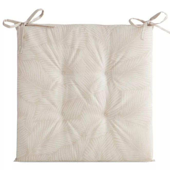 Poduszka na krzesło 43 x 43 cm  wodoodporna beżowo, biała zdobione motywem palmowych liści  GARDEN