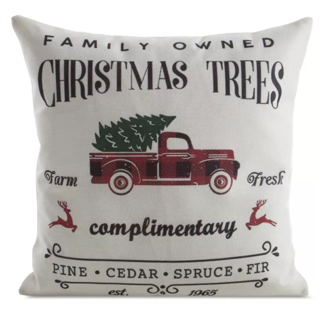Poszewka na poduszkę świąteczna 45x45 cm kremowo, czarna zdobiona motywemm auta z choinką