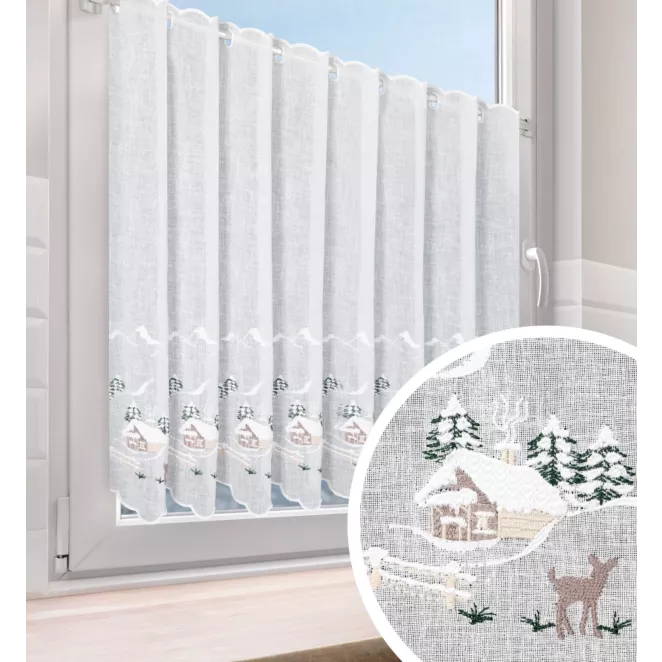H231/5 Tkanina firanowa zazdrostka etamina ze świątecznym haftem