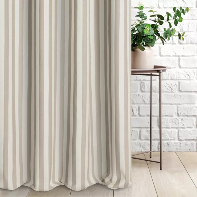 Zasłona szyta na taśmie 5 cm naturalno beżowa z tkaniny w pasy