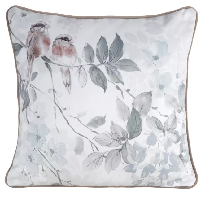 Poszewka na poduszkę dwustronna 45x45 cm welwetowa, zielono beżowa z motywem roślinnym z wypustką na brzegach EVITA Eurofirany Premium