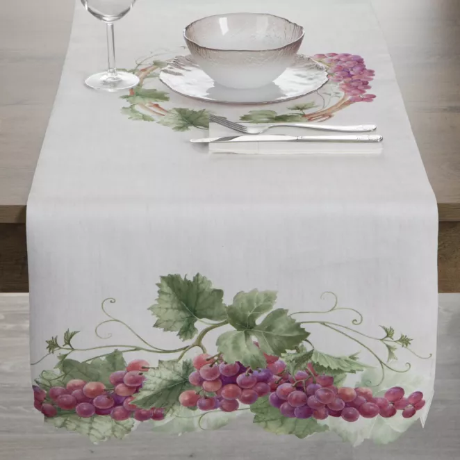 Bieżnik na stół naturalny 40x140 cm SUMMER 4 z nadrukowanym motywem winorośli