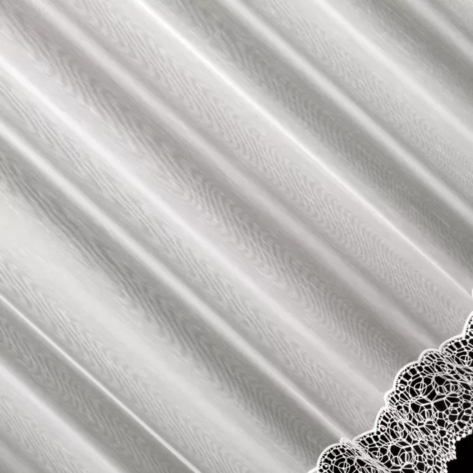 P286/5 Firana szyta na taśmie 5 cm naturalna z delikatnej tkaniny typu aden zdobiona aplikacją