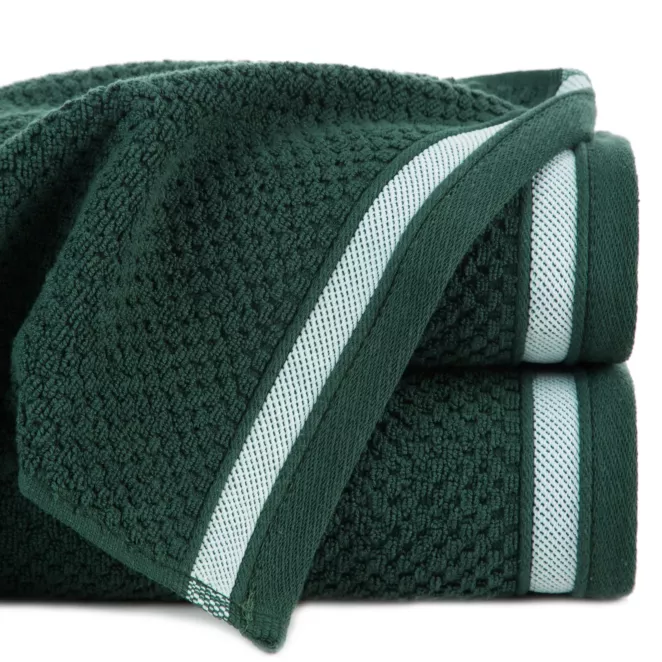 Ręcznik do rąk 30x50 cm bawełniany kolor ciemnozielony w pasy 500 g/m2 MADLEN