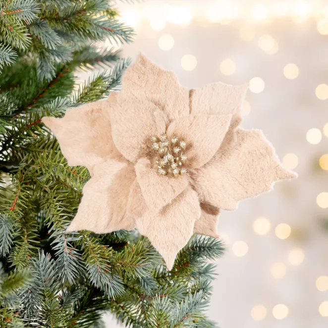Świąteczny kwiat dekoracyjny z tkaniny futerkowej