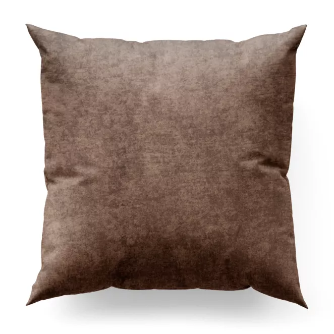 Poszewka szyta brązowa z miękkiej tkaniny szenilowej typu dimout o naturalnym splocie