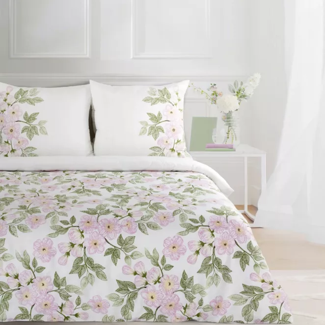 Pościel 140x200 cm bawełniana kolor biały, różowy z wzorem kwiatowym NIKA 44