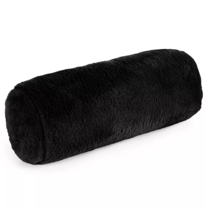 Poduszka wałek 15x45 cm czarna z miękkiej futrzanej tkaniny  NINA