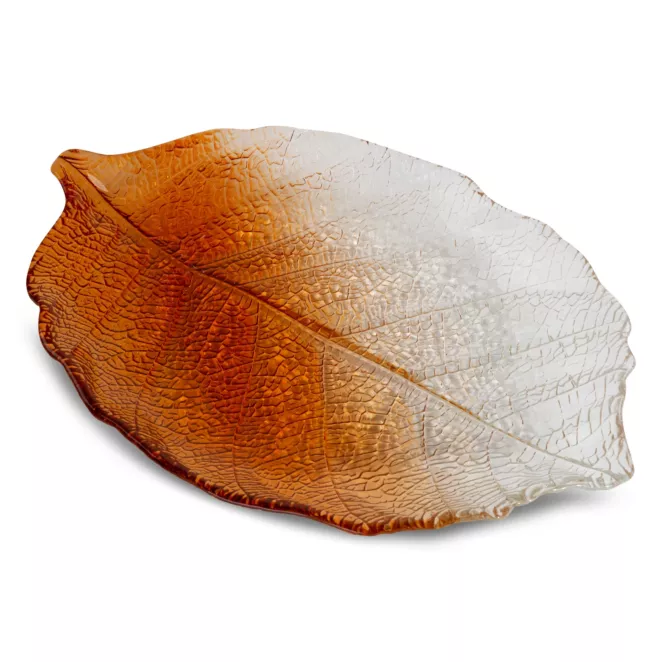 Patera SAVA ze szkła artystycznego w kształcie liścia z efektem cieniowania
