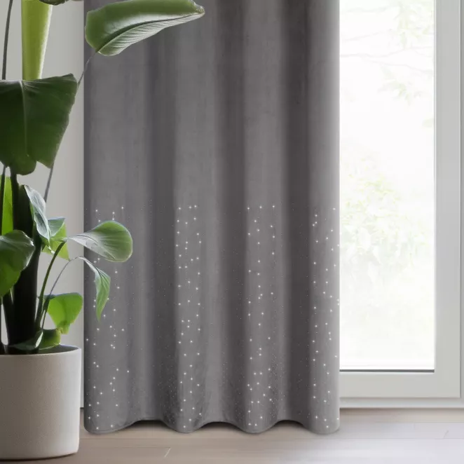 Zasłona welwetowa grafitowa z kryształkami 140x250 cm przelotka - ARIADNA