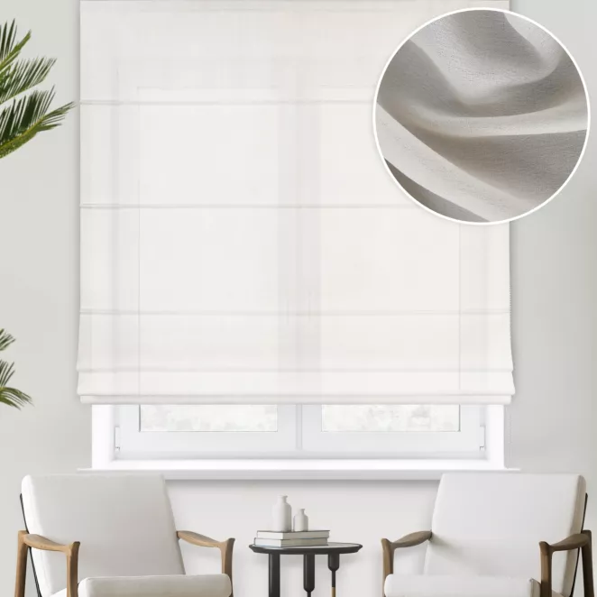 Roleta rzymska kremowa z grubszej żorżety wykończonej obciążnikiem