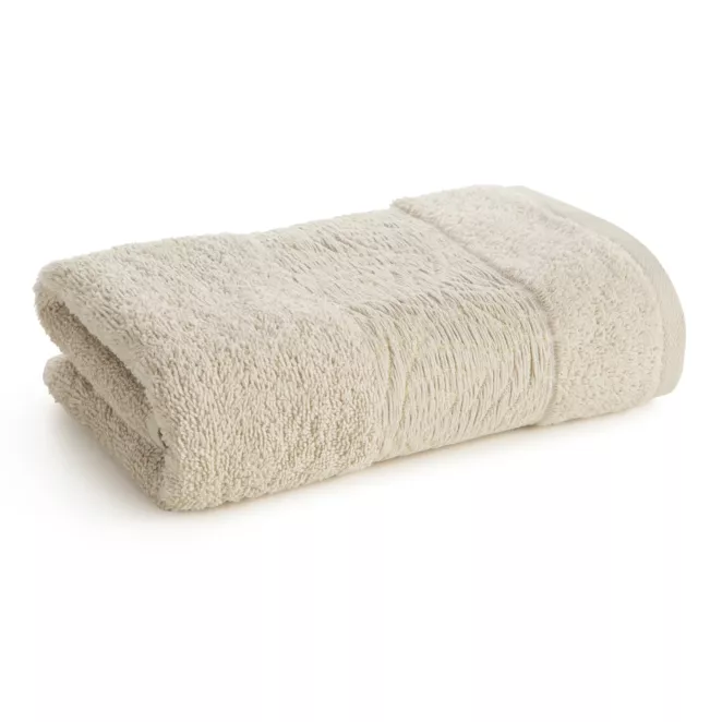 Ręcznik kąpielowy z bawełny 50x90 cm kolor beżowy z wytłaczanym roślinnym motywem ALBA