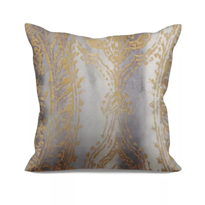Poszewka szyta jasnoszaro złocista z grubej welwetowej tkaniny w elegancki połyskujący wzór