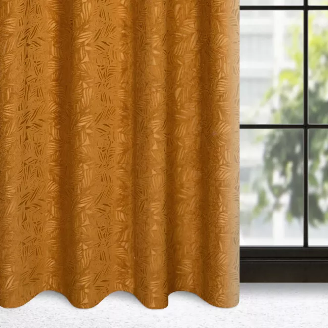 Zasłona miodowa z welwetu wytłaczanego w liście 140x250 cm przelotka - OCTAVIA