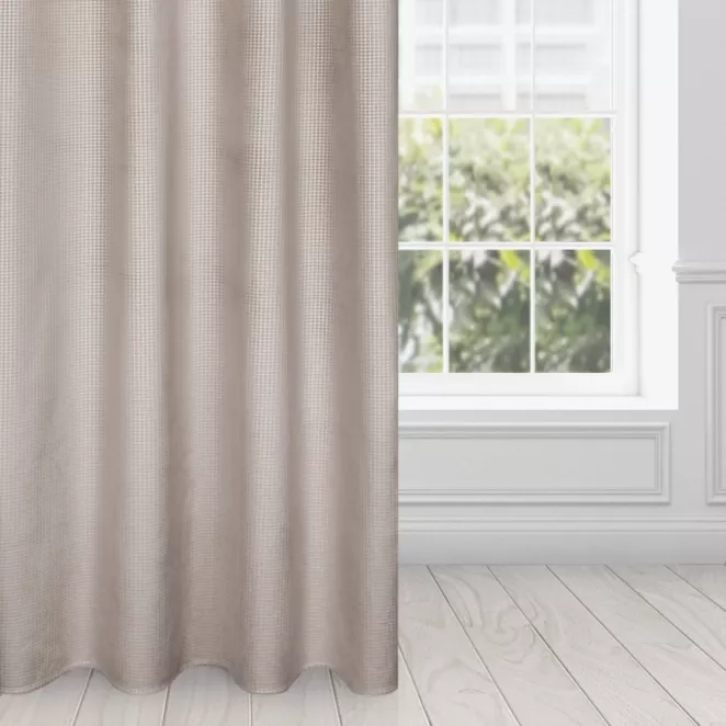 Zasłona welwetowa beżowo, srebrna z nadrukiem pepitki 140x250cm przelotka - DARCY