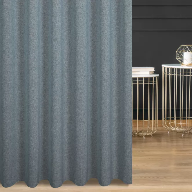 Zasłona szyta na taśmie 5 cm błękitna z tkaniny o strukturze siatki z efektem melanżu