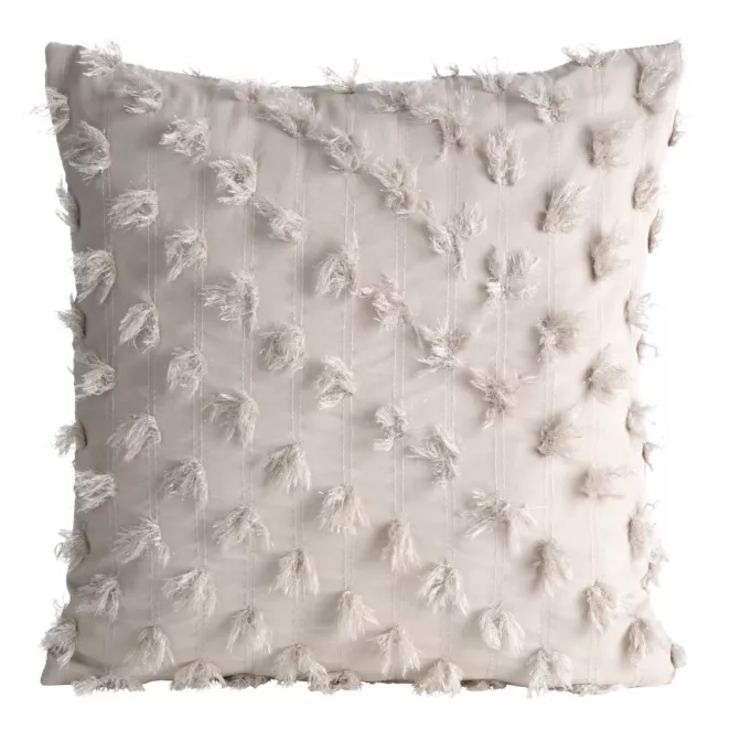 Poszewka na poduszkę 45x45 cm z tkaniny szyfonowej kolor beżowy zdobiona pomponami z błyszczącą nicią AURELIA Eva Minge