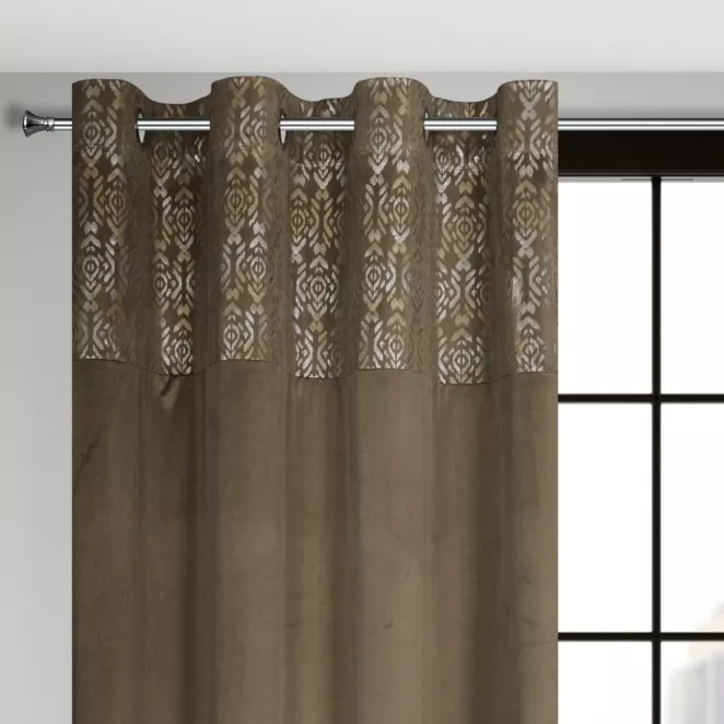 Zasłona jasnobrązowa, złota z dekoracyjnym pasem z welwetu 140x250 cm przelotka - LIZA