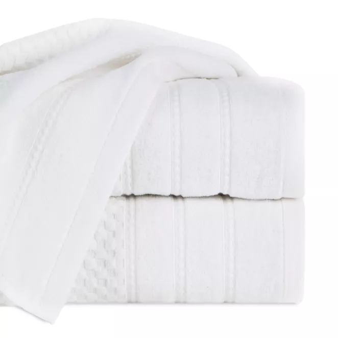 Ręcznik do rąk 30x50 cm bawełniany kolor biały z ozdobną bordiurą w paseczki 500 g/m2 ADORE