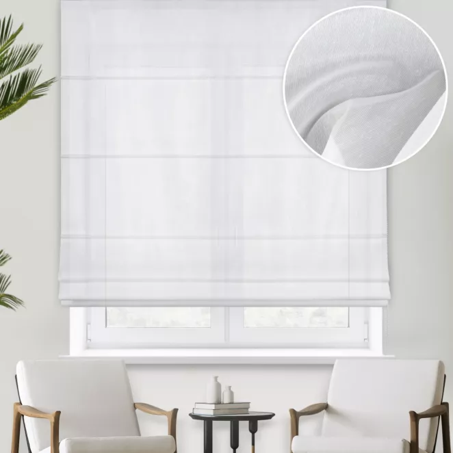 Roleta rzymska RENEE biała z półprzezroczystej połyskującej tkaniny