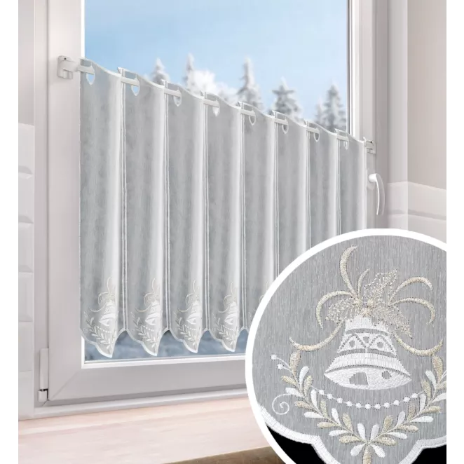 Tkanina firanowa zazdrostka z etaminy zdobiona świątecznym haftem dzwoneczków