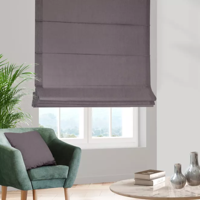 Roleta rzymska DORA - HIT ciemnografitowa z miękkiej tkaniny o welurowej strukturze