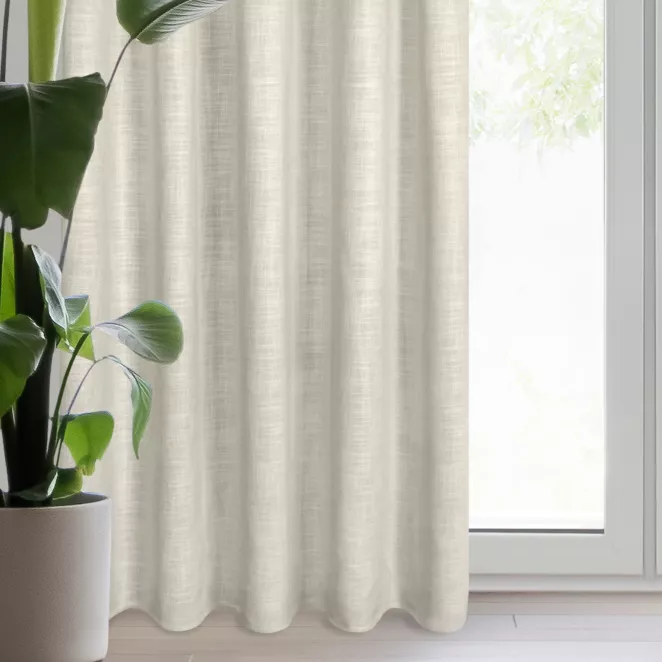 Zasłona ciemnobeżowo, srebrna z dodatkiem lnu i błyszczącym akcentami 140x270 cm taśma - ROSI