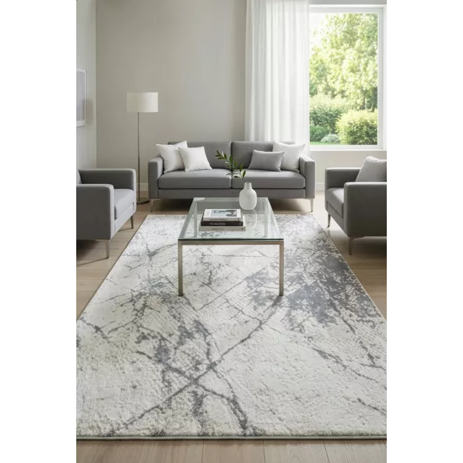 Dywan 60x100 cm kremowo, stalowy zdobiony marmurowym, artystycznym wzorem SELENA 5
