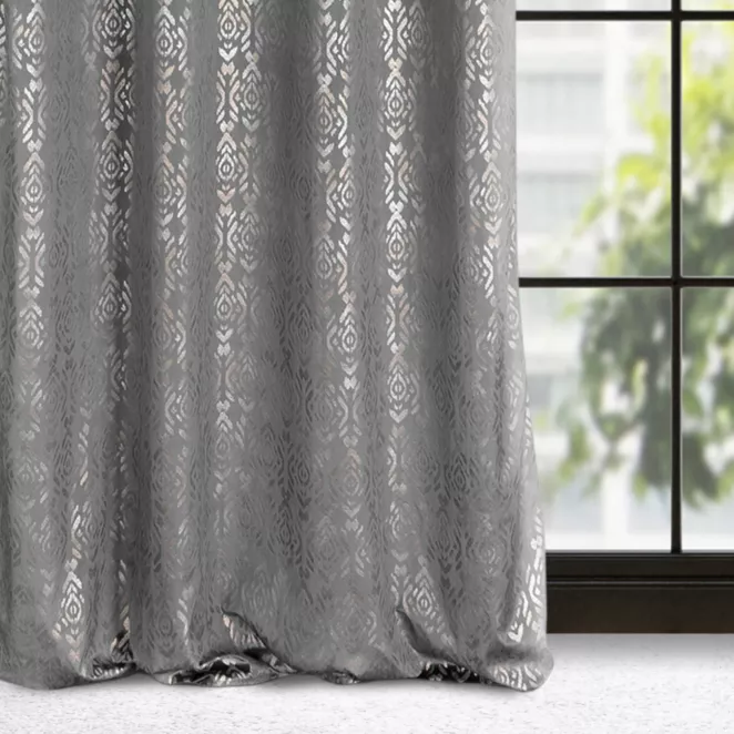 Zasłona stalowo, złota ze złotym wzorem z welwetu 140x250 cm przelotka - LAURA