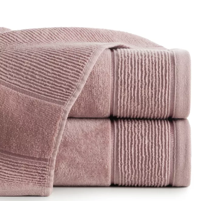 Ręcznik kąpielowy 50x90 cm bawełniany kolor pudrowy róż z welurową bordiurą 500 g/m2 EMMA