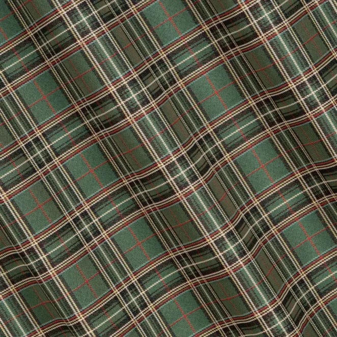 P270/7 Zasłona szyta na taśmie 5 cm zielona z tkaniny gobelinowej o wzorze w kratę