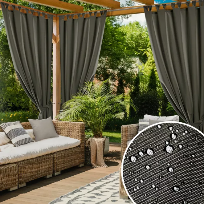 Zasłona grafitowa z wodoodpornej tkaniny idealna do ogrodu i na taras 155x260 cm szelki/rzep - GARDEN