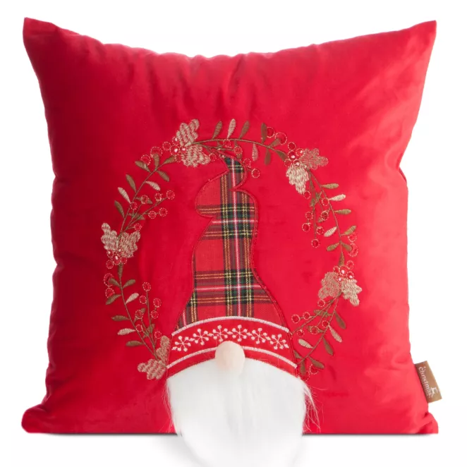 Poszewka na poduszkę świąteczna 45x45 cm czerwono, biała zdobiona aplikacja skrzata