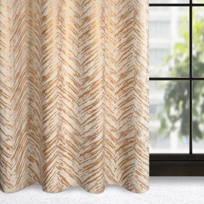 Zasłona kremowa z błyszczącym złotym nadrukiem z welwetu 140x250 cm przelotka - SARA