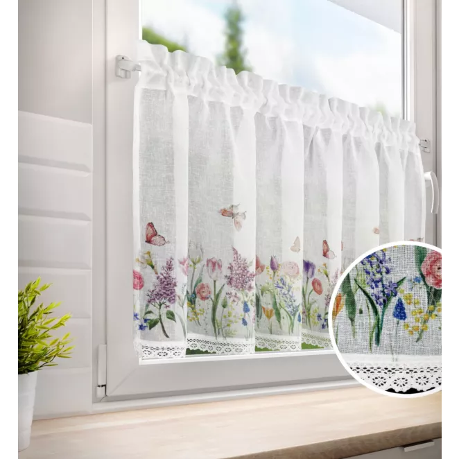 Zazdrostka BELLA z etaminy z zdobiona kwiatowym nadrukiem i koronką