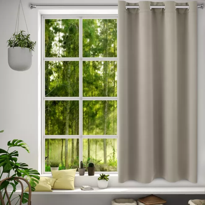 Zasłona ciemnobeżowa zaciemniająca gładka półmatowa 140x175 cm przelotka LOGAN