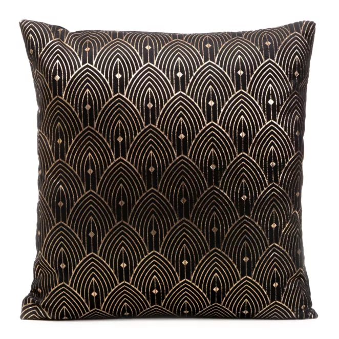 Poszewka na poduszkę 40x40 cm czarna ze złotym nadrukiem w stylu art deco AGNES DESIGN 91