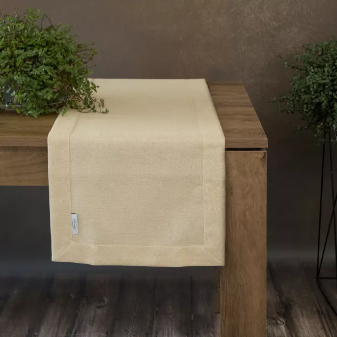 Bieżnik na stół złoty 40x180 cm o strukturze płótna STELLA 1 z dodatkiem srebrnej nici