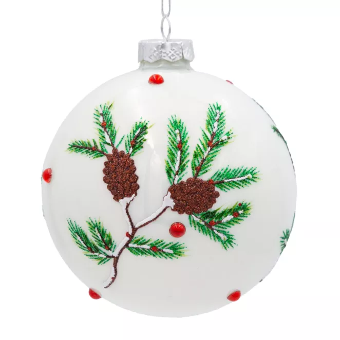 Szklana bombka choinkowa ręcznie zdobiona motywem błyszczących szyszek