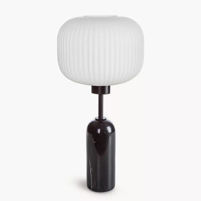 Lampa stołowa nocna czarno, biała LYLA o marmurkowej podstawie