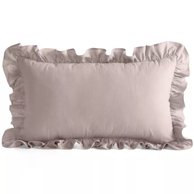 Poszewka na poduszkę 30x50 cm bawełniana z ozdobną falbanką pudrowa