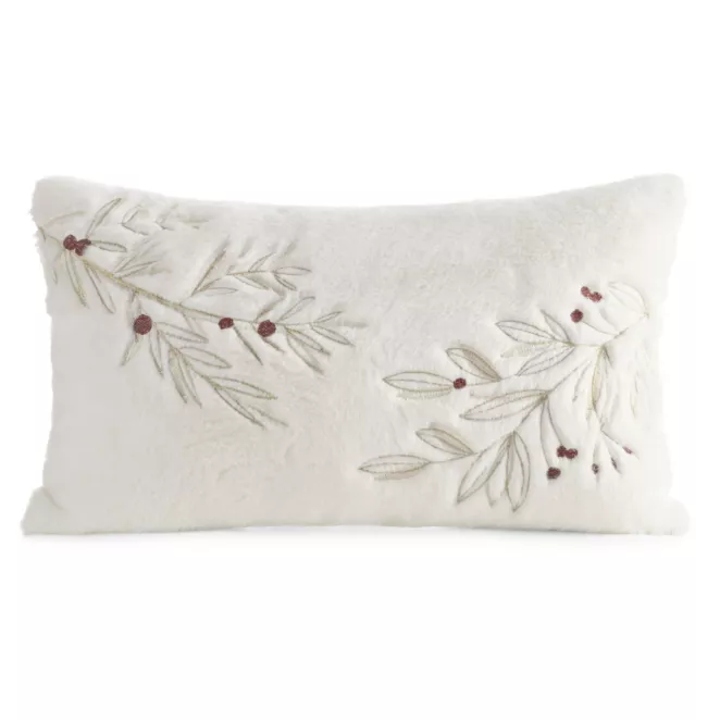 Poszewka na poduszkę świąteczna 30x50 cm kremowo, złota z przyjemnego futerka zdobiona haftem