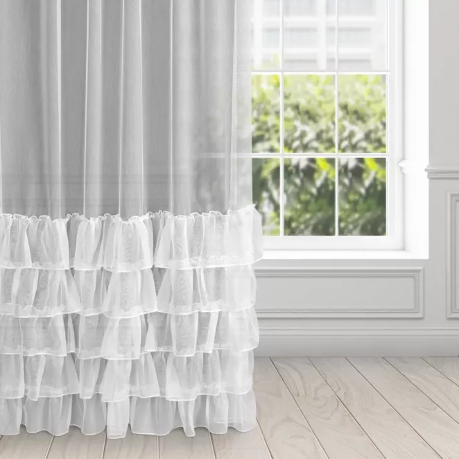 Firana biała z tkaniny aden z pięcioma falbanami 140x270 cm taśma CHARLOTTE 3
